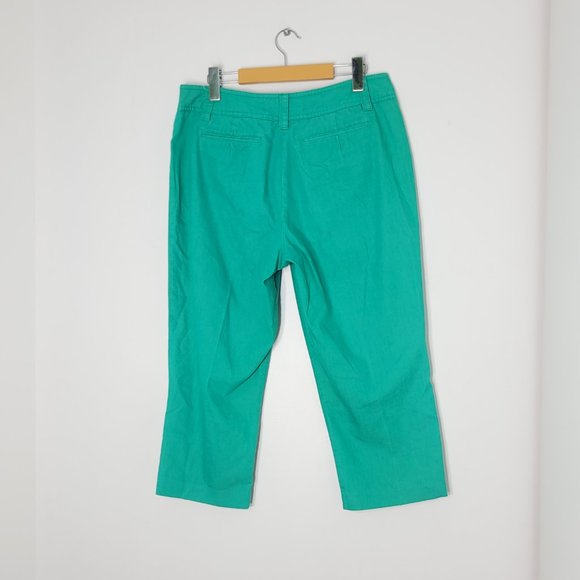 Larry Levine Women's Teal Blue Mid-Rise Chopped Capri Pants With Pockets Size 10 - Picture 8 of 14